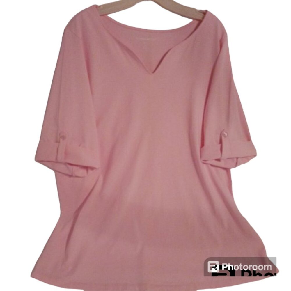 Woman Within pink knit top tee sz 1X